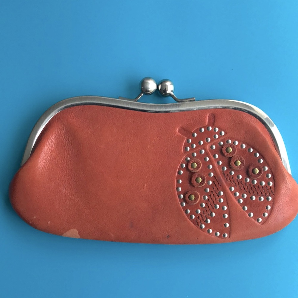 Fossil Leather Ladybug Coin Purse Brown/Tan 8" x 4"